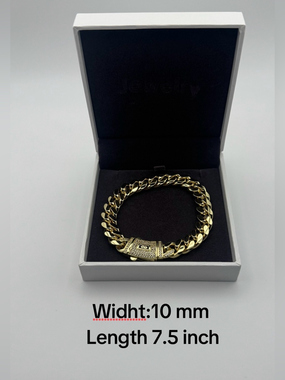 14k Gold plated Cuban Link Bracelet with Pavé Clasp -men Jewelry